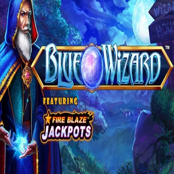 Blue Wizard Fire Blaze Jackpots slot logo by Rarestone Gaming at Sloterra Casino